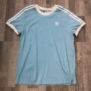 Baby blue adidas 3 striped t shirt